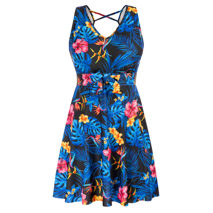 KK Women Separated Swimsuit Sleeveless V-Neck Swim Dress+Briefs Swimwear