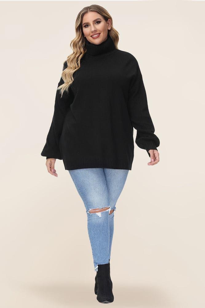 HN Women Plus Size Lantern Sleeve Sweater Loose Fit Turtleneck