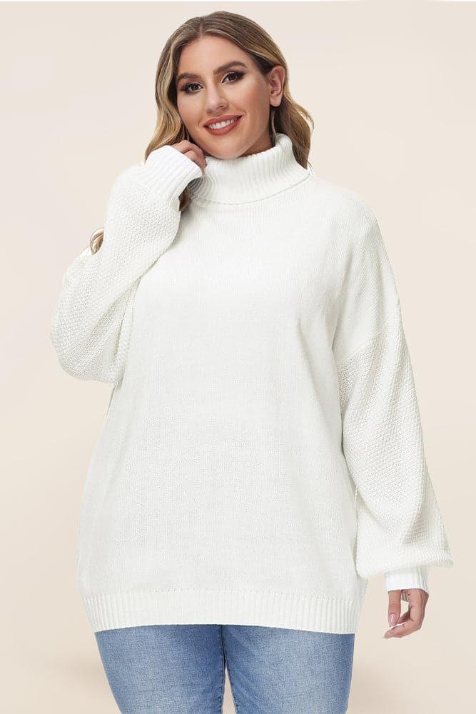 HN Women Plus Size Lantern Sleeve Sweater Loose Fit Turtleneck Pullover Knitwear - Hanna Nikole