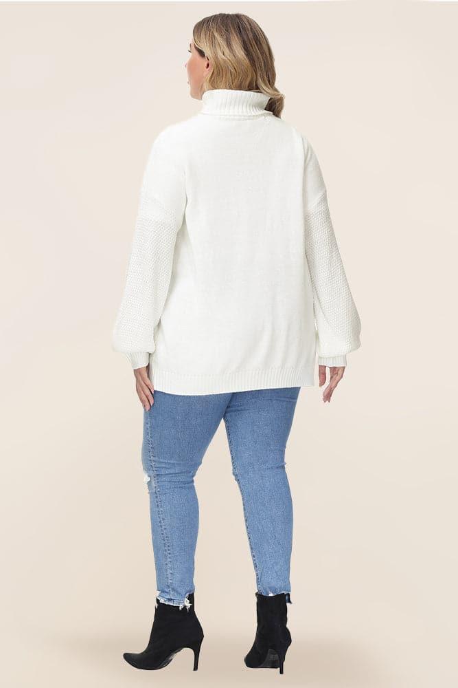 HN Women Plus Size Lantern Sleeve Sweater Loose Fit Turtleneck Pullover Knitwear - Hanna Nikole