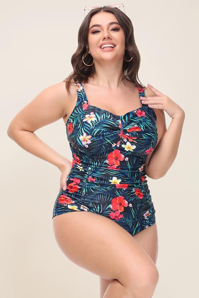 Hanna Nikole Women Plus Size One Piece Swimsuits Tummy Control Bathing Suit  Twist Front Ruched Push Up Swimwear
