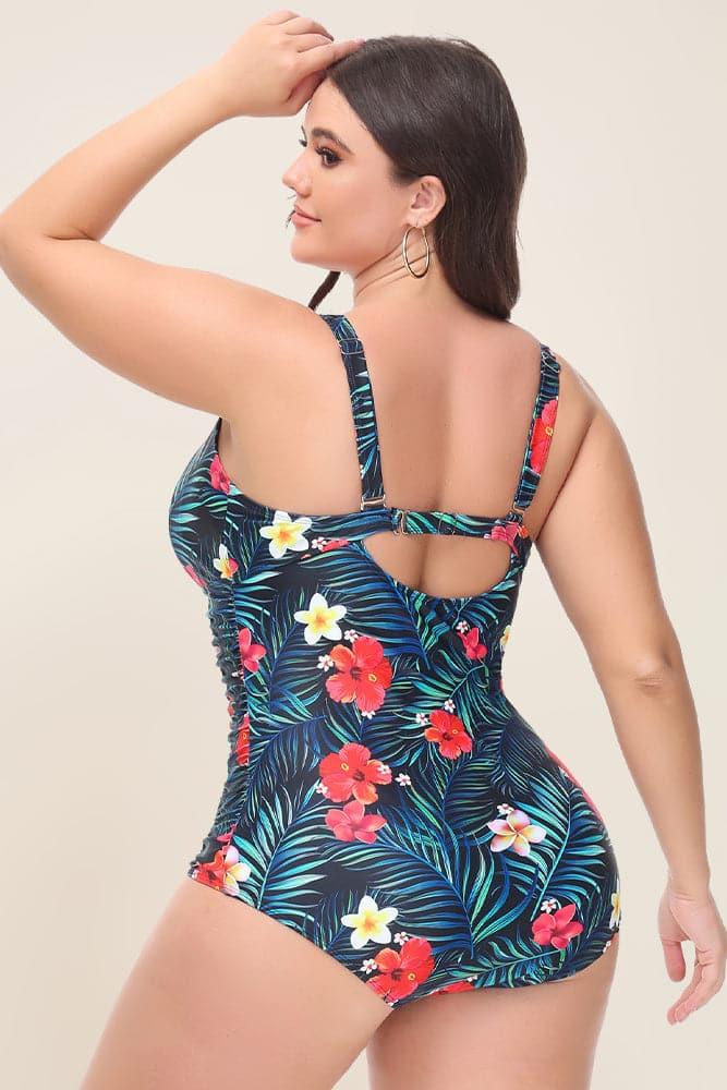 Floral Padded Bathing Suit Ruched Knotted Bodice One Piece Swimsuit - Hanna Nikole