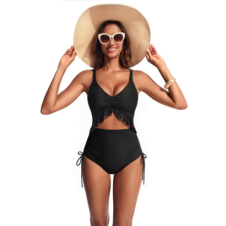 Hanna Nikole Women One Piece Swimsuit Ruffle Cutout Slimming Monokini Tummy Control Bathing Suit High Waisted Sexy Beachwear