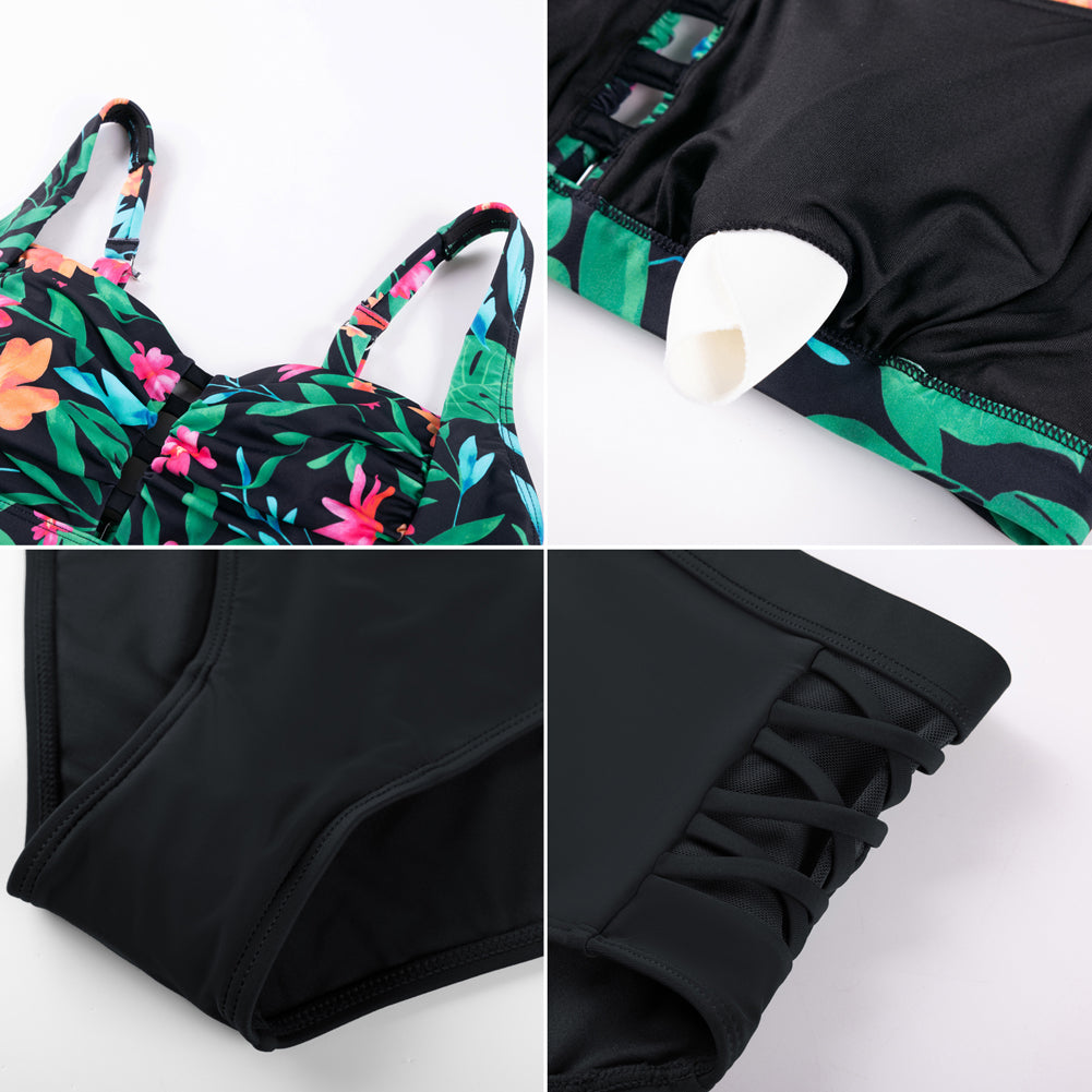 Hanna Nikole Women's Bikini Sets High Waisted, 2 Piece Bathing Suit Tummy Control, Push Up Cutout Ruched Swimsuit Beachwear