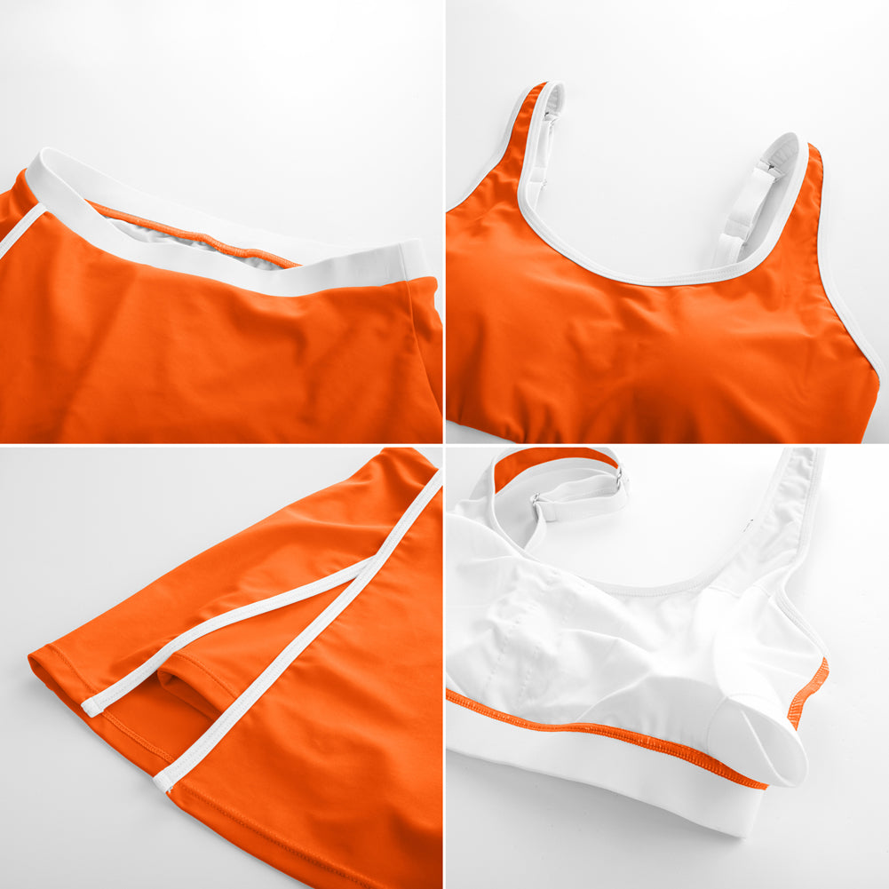 HN Women 2pcs Set Swimsuit U-Neck Padded Swim Tops+Elastic Waist Skirt Swimwear