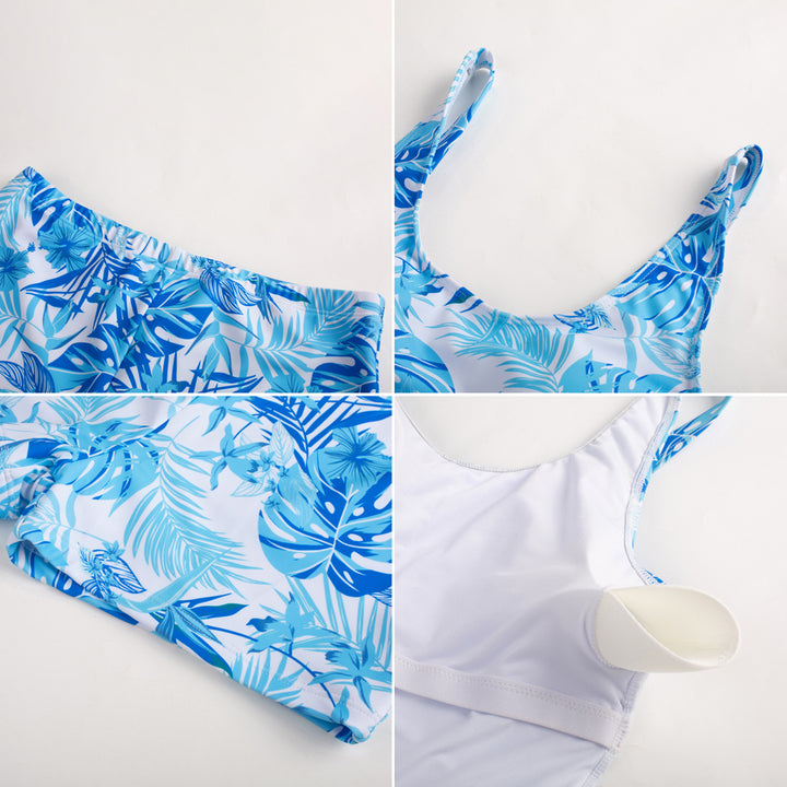 KK Women 2pcs Set Swimsuit Front Slit Padded Swim Dress+High Waist Briefs