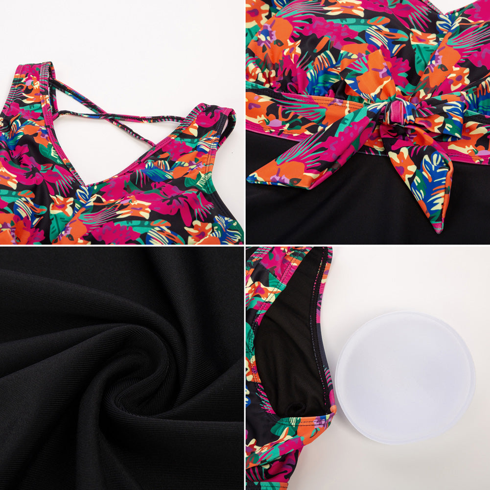 KK Women Separated Swimsuit Sleeveless V-Neck Swim Dress+Briefs Swimwear
