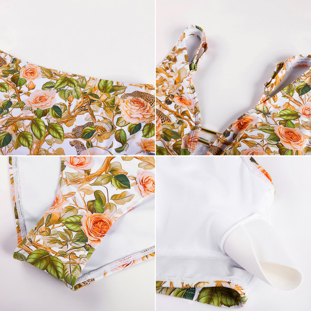 Hanna Nikole Womens High Waisted Bikini Sets Floral Print, 2 Piece Swimsuits Cutout, V Neck Bathing Suits Sexy Swimwear