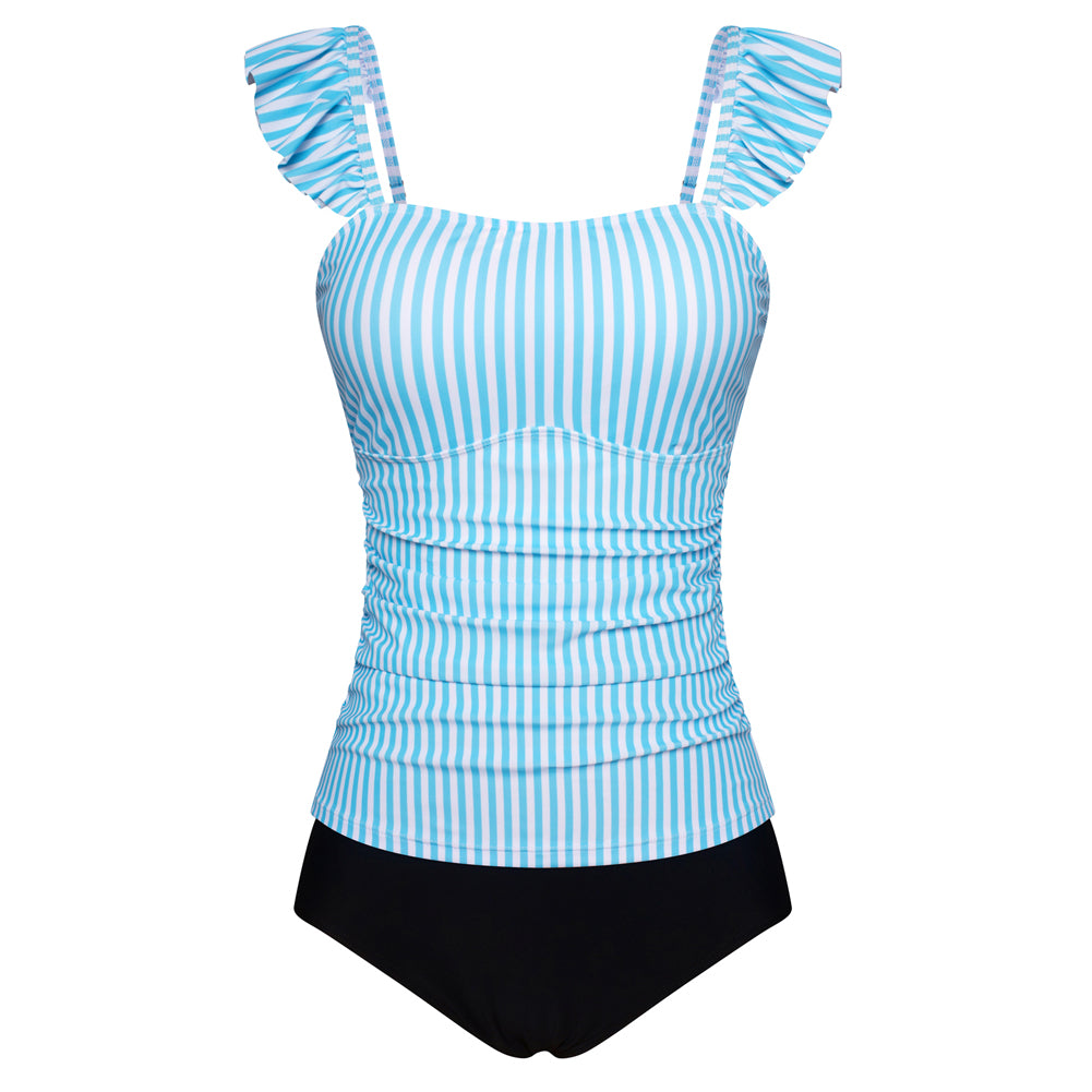 KK Women 2pcs Set Swimsuit Ruched Padded Swim Tops+Briefs Swimwear