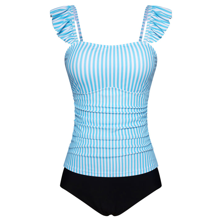 KK Women 2pcs Set Swimsuit Ruched Padded Swim Tops+Briefs Swimwear