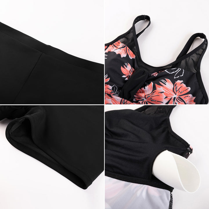 Hanna Nikole Women Two Piece Tankini Swimsuit Modest Bathing Suit Mesh Flowy Swim Top with Tummy Control Boy Shorts