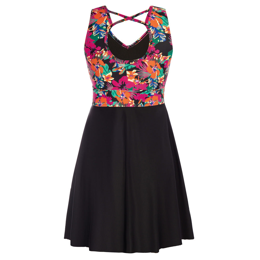 KK Women Separated Swimsuit Sleeveless V-Neck Swim Dress+Briefs Swimwear