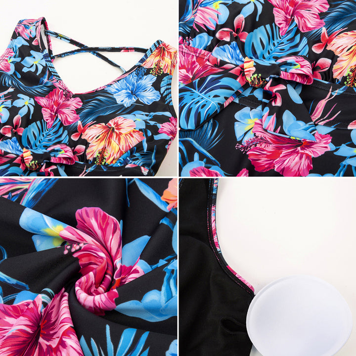 KK Women Separated Swimsuit Sleeveless V-Neck Swim Dress+Briefs Swimwear