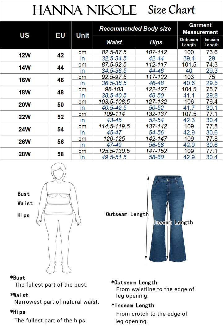 HN Women Plus Size Flared Bottoms High Waist Multi-Pocket Jean Pants Jeans