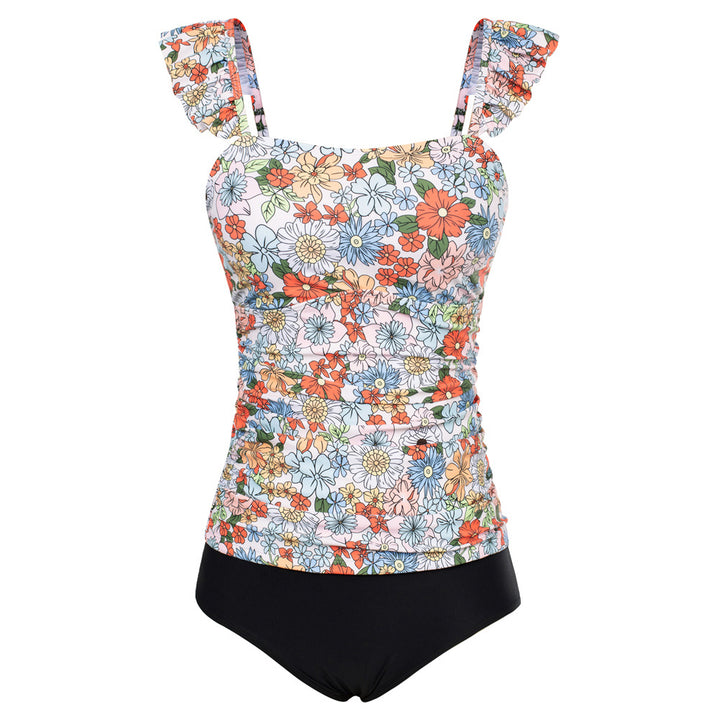 KK Women 2pcs Set Swimsuit Ruched Padded Swim Tops+Briefs Swimwear
