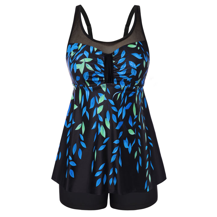 Hanna Nikole Women Two Piece Tankini Swimsuit Modest Bathing Suit Mesh Flowy Swim Top with Tummy Control Boy Shorts