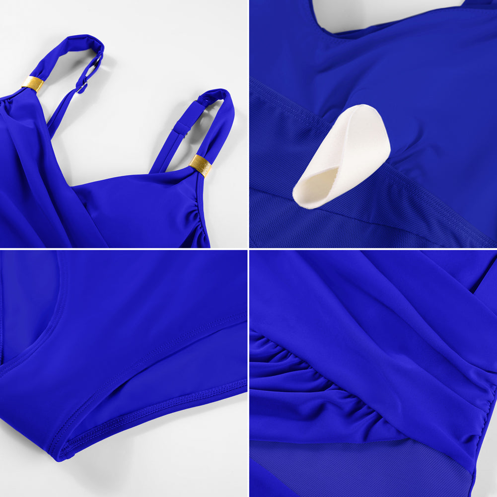 Hanna Nikole Women One Piece Swimsuit, Wrap Tummy Control Swim Bathing Suits, Modest Ruched V Neck Mesh Swimwear