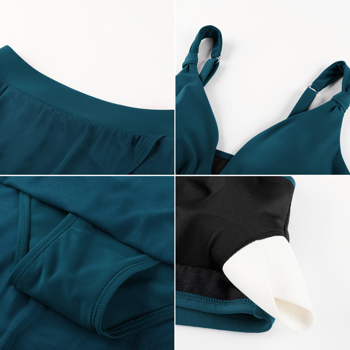 Hanna Nikole Womens High Waisted Bikini Sets, Modest Tummy Control Swimsuits, 2 Piece Bathing Suits Mesh Swim Skirt