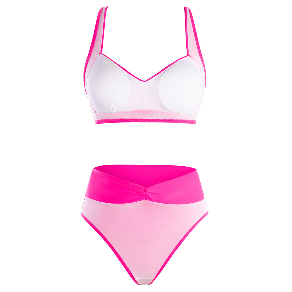 HN Women Knotted Design Swimsuit Cross-Back Padded Swim Tops+Briefs Swimwear