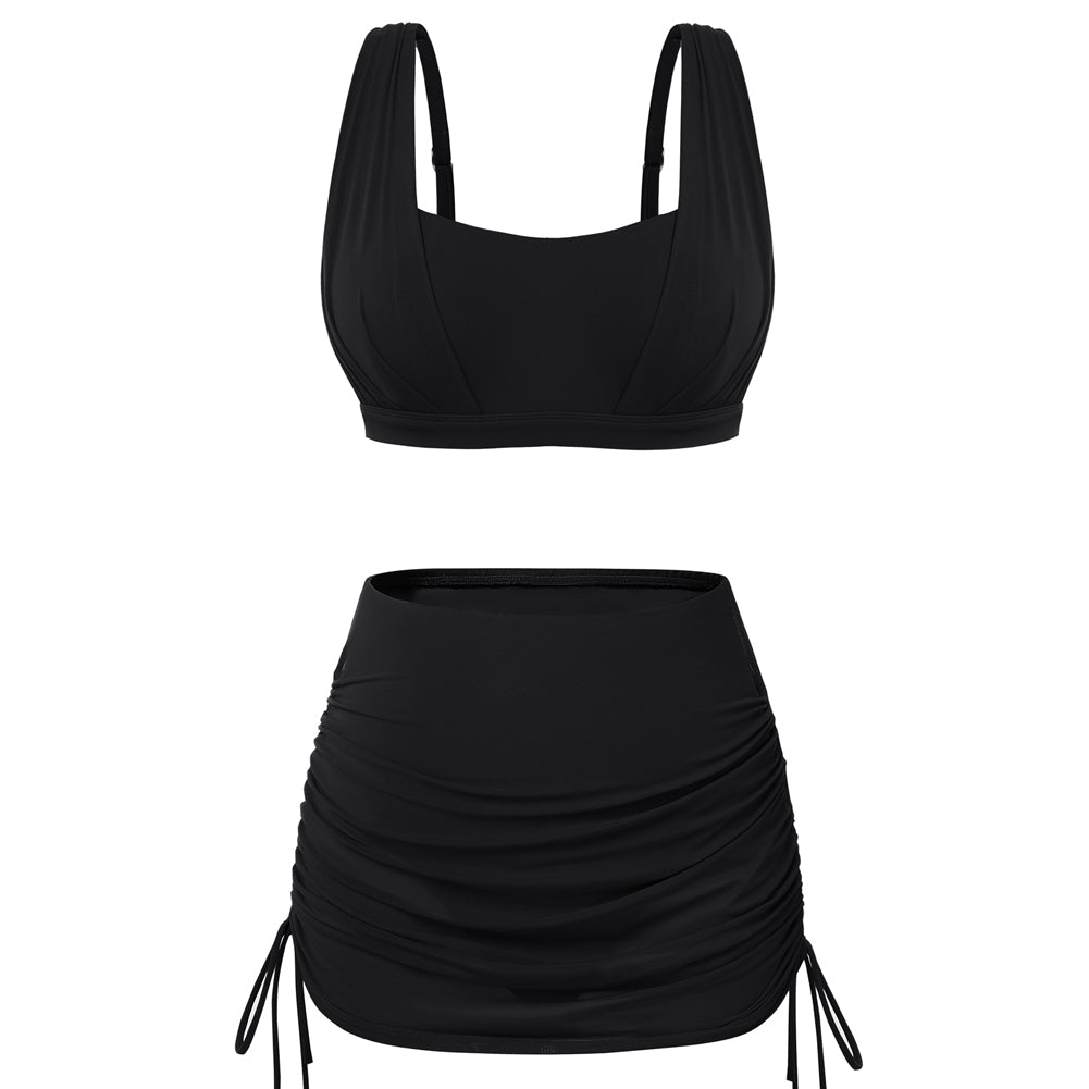 Hanna Nikole Womens High Waisted Swim Skirt, Tummy Control Mesh Bikini Sets, 2 Piece Swimsuit Drawstring Bathing Suits