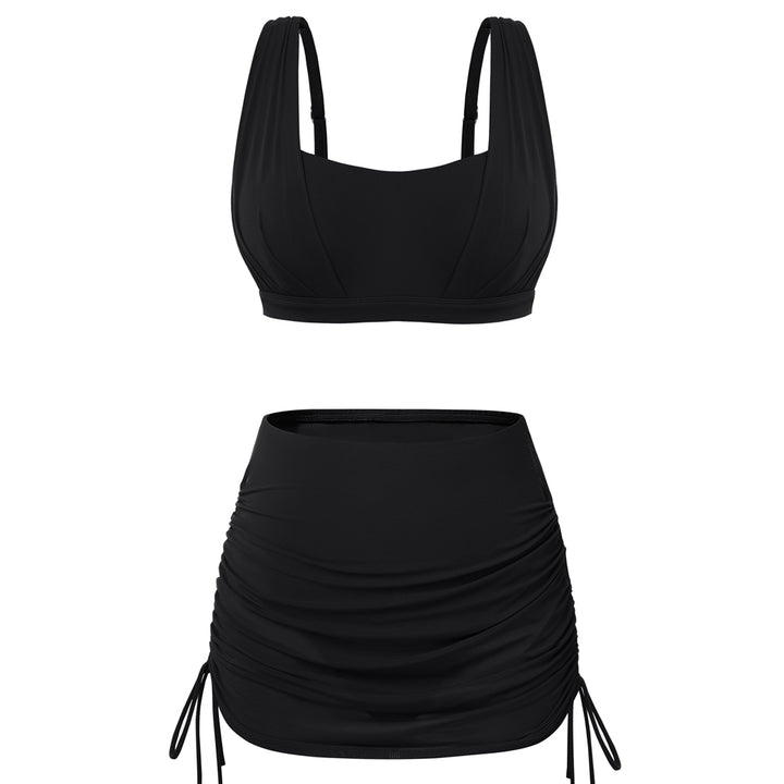 Hanna Nikole Womens High Waisted Swim Skirt, Tummy Control Mesh Bikini Sets, 2 Piece Swimsuit Drawstring Bathing Suits