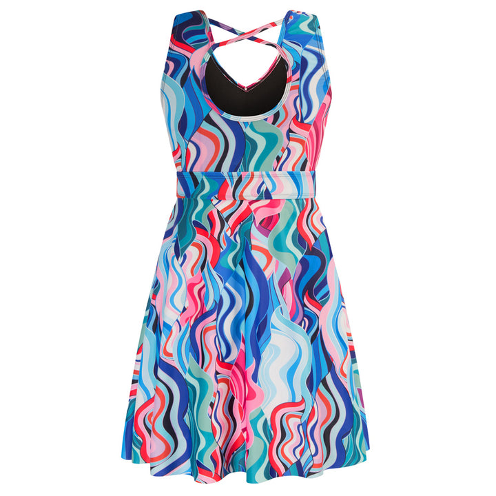 KK Women Separated Swimsuit Sleeveless V-Neck Swim Dress+Briefs Swimwear