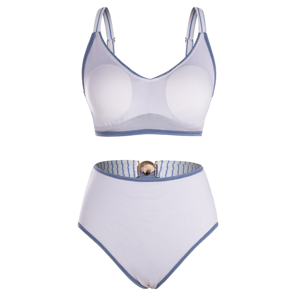 Hanna Nikole Womens High Waisted Bikini Sets, Textured Tummy Control Swimsuit, 2 Piece Twist Color Block Bathing Suits