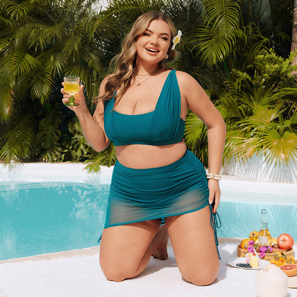 Hanna Nikole Womens High Waisted Swim Skirt, Tummy Control Mesh Bikini Sets, 2 Piece Swimsuit Drawstring Bathing Suits