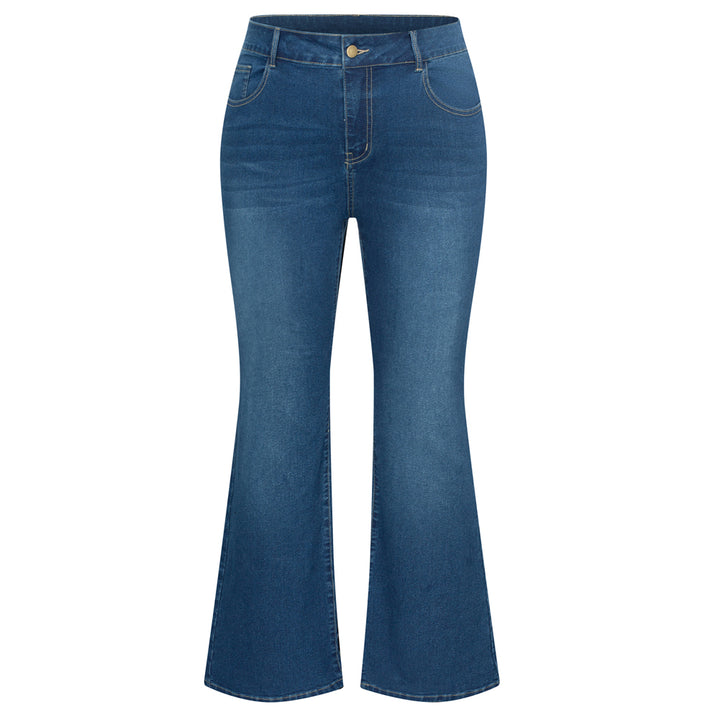 HN Women Plus Size Flared Bottoms High Waist Multi-Pocket Jean Pants Jeans