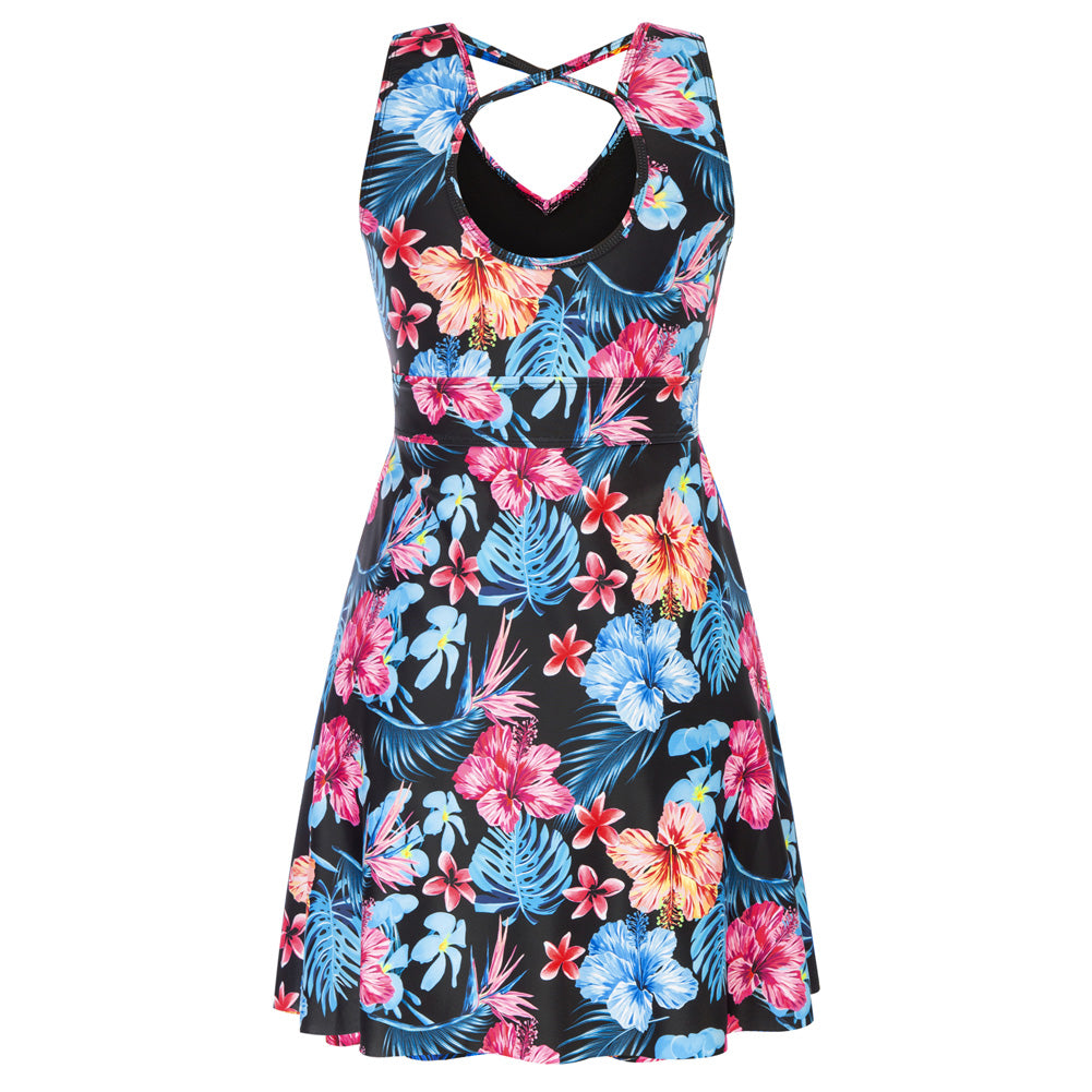 KK Women Separated Swimsuit Sleeveless V-Neck Swim Dress+Briefs Swimwear