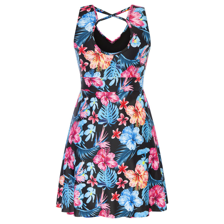 KK Women Separated Swimsuit Sleeveless V-Neck Swim Dress+Briefs Swimwear