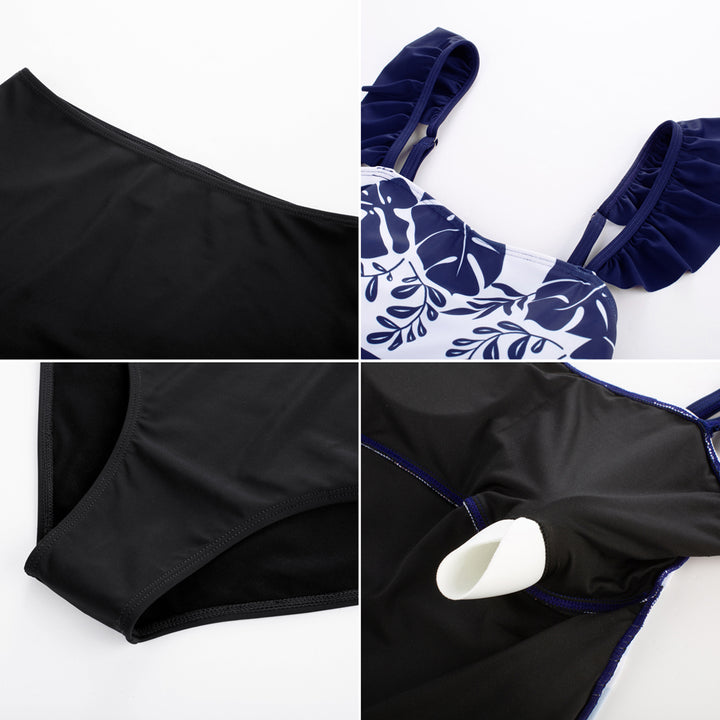 KK Women 2pcs Set Swimsuit Ruched Padded Swim Tops+Briefs Swimwear