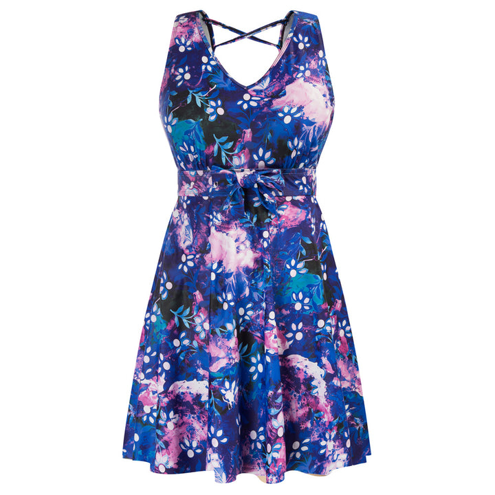 KK Women Separated Swimsuit Sleeveless V-Neck Swim Dress+Briefs Swimwear