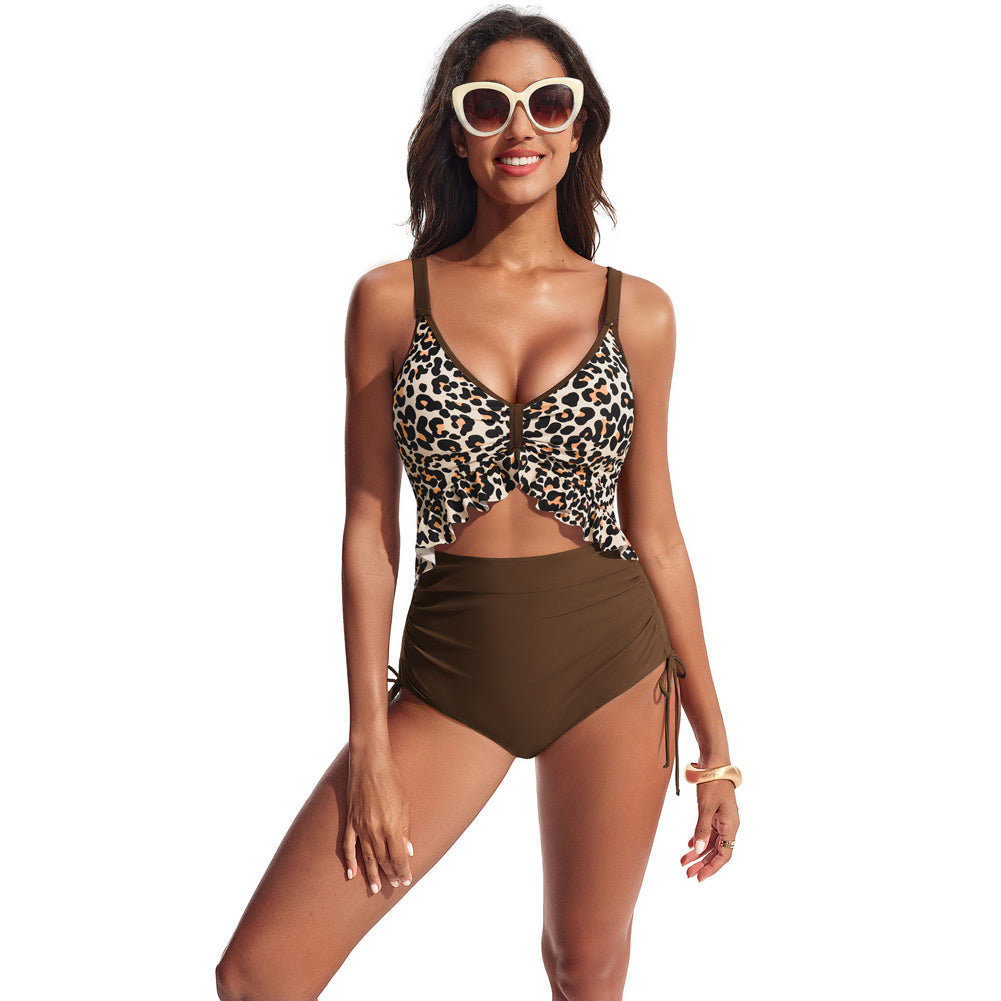 Hanna Nikole Women One Piece Swimsuit Ruffle Cutout Slimming Monokini Tummy Control Bathing Suit High Waisted Sexy Beachwear