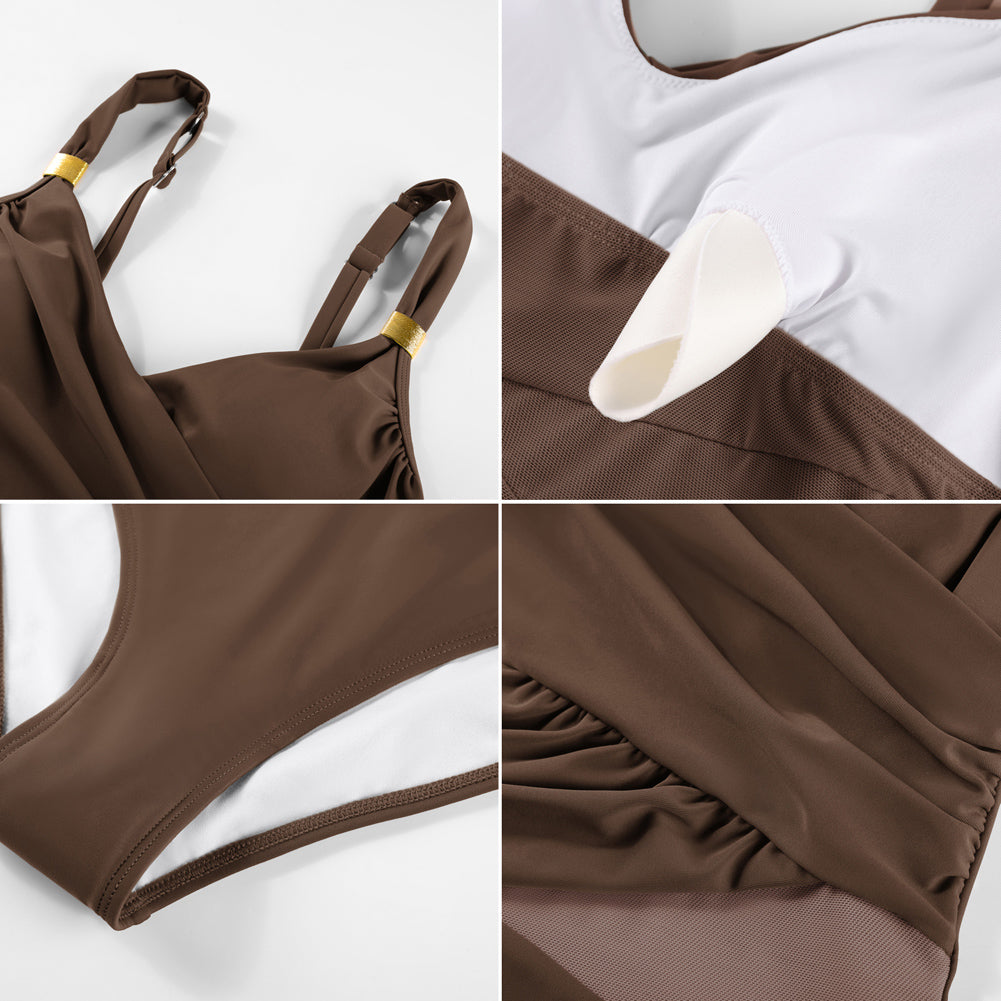 Hanna Nikole Women One Piece Swimsuit, Wrap Tummy Control Swim Bathing Suits, Modest Ruched V Neck Mesh Swimwear