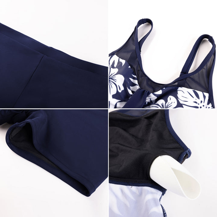 Hanna Nikole Women Two Piece Tankini Swimsuit Modest Bathing Suit Mesh Flowy Swim Top with Tummy Control Boy Shorts