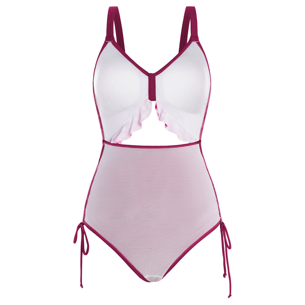 Hanna Nikole Women One Piece Swimsuit Ruffle Cutout Slimming Monokini Tummy Control Bathing Suit High Waisted Sexy Beachwear