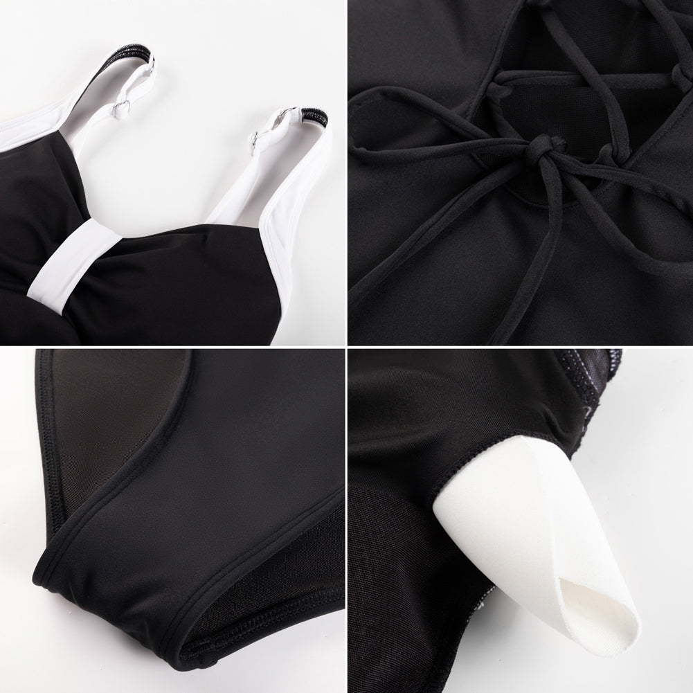 Hanna Nikole Women One Piece Tummy Control Slimming Swimsuits Modest Bathing Suit Color Block Body Shaping Swimwear