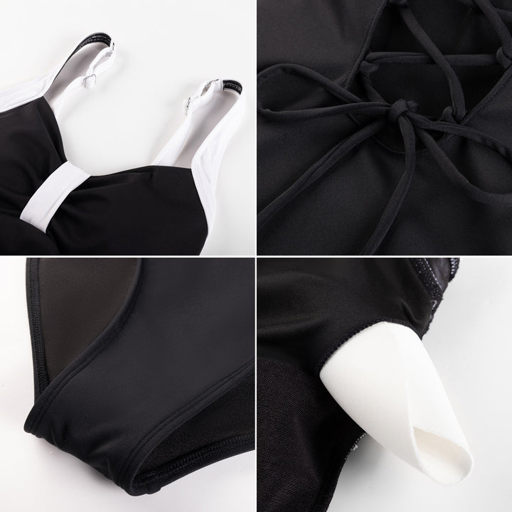 Hanna Nikole Women One Piece Tummy Control Slimming Swimsuits Modest Bathing Suit Color Block Body Shaping Swimwear