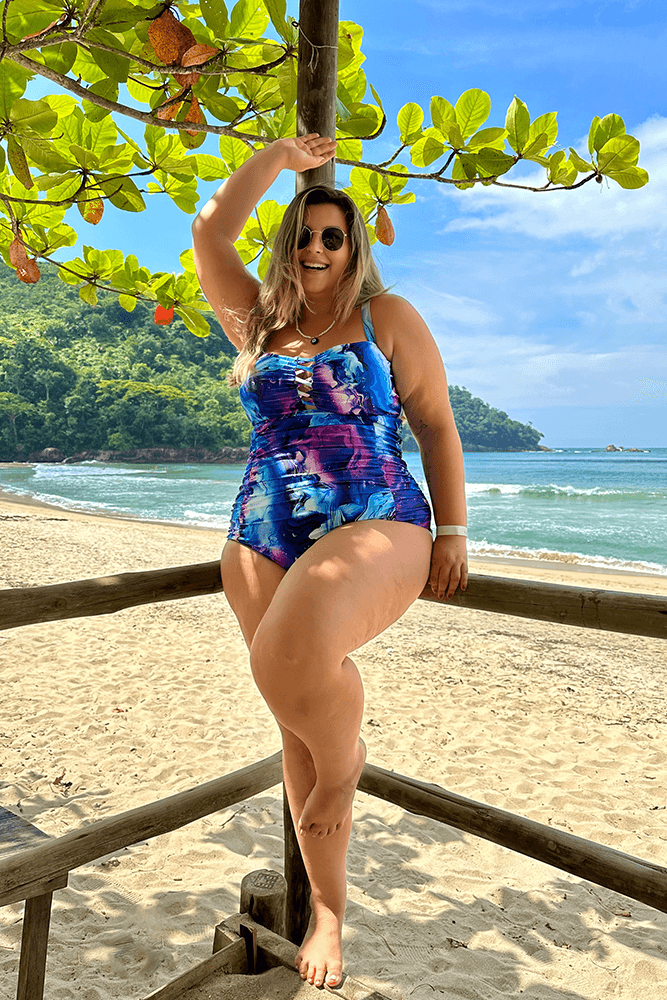 HN Purple Waves Plus Size Hollowed out Bathing Suit Cross Back