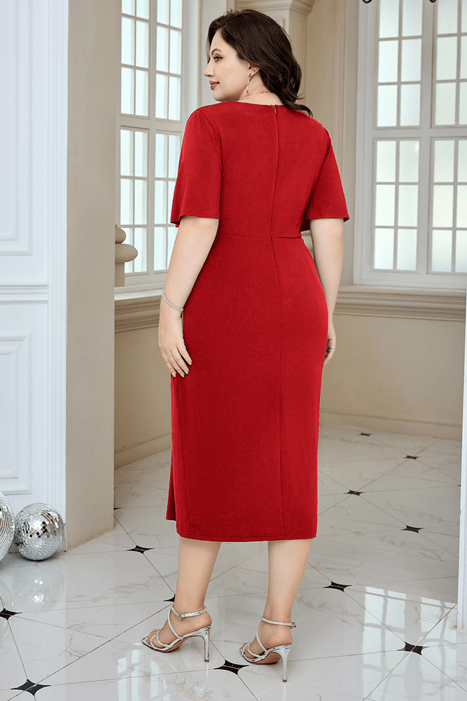 特別価格Hanna Nikole Women's Elegant Round Neck Cape Dress Plus Size Cocktail Party Overlay Business Midi Dress Rust Red 16W並行輸入