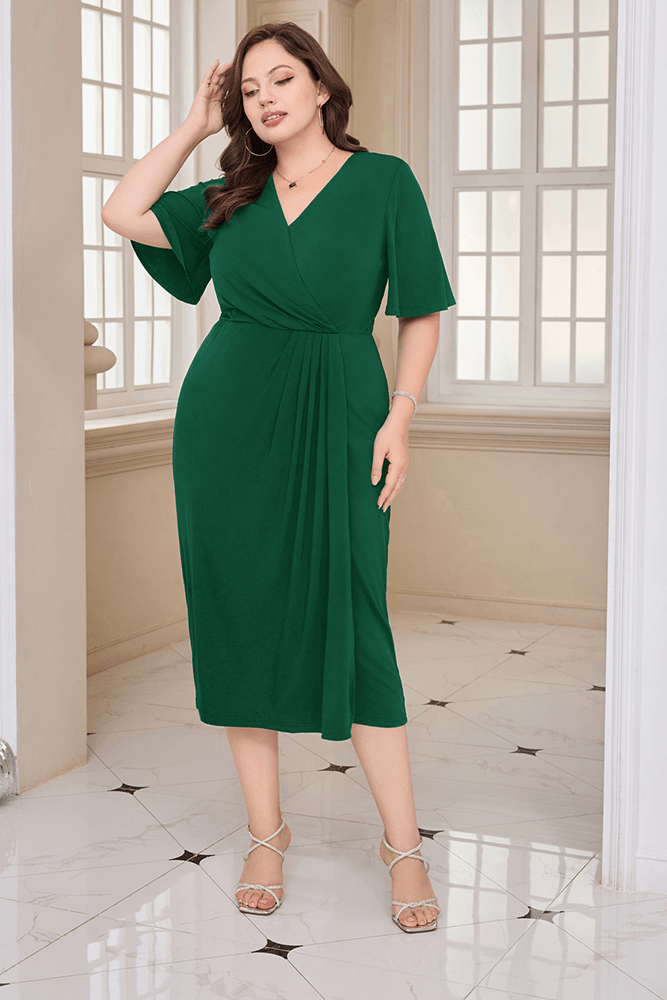 HN Wrap Casual Short Sleeve V-Neck Straight Midi Dress – Hanna Nikole