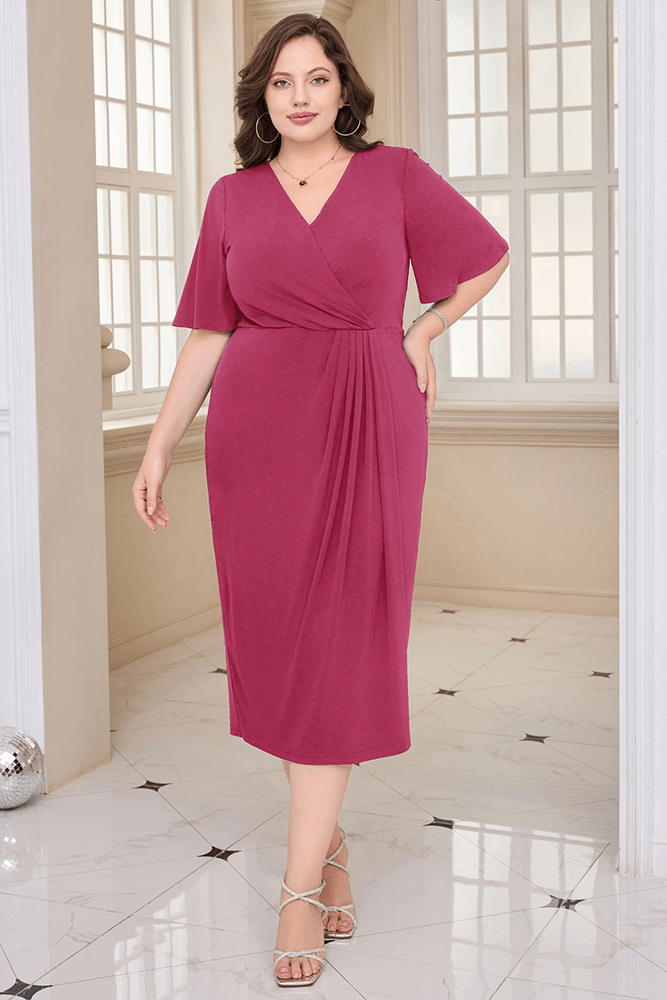 HN Wrap Casual Short Sleeve V-Neck Straight Midi Dress – Hanna Nikole