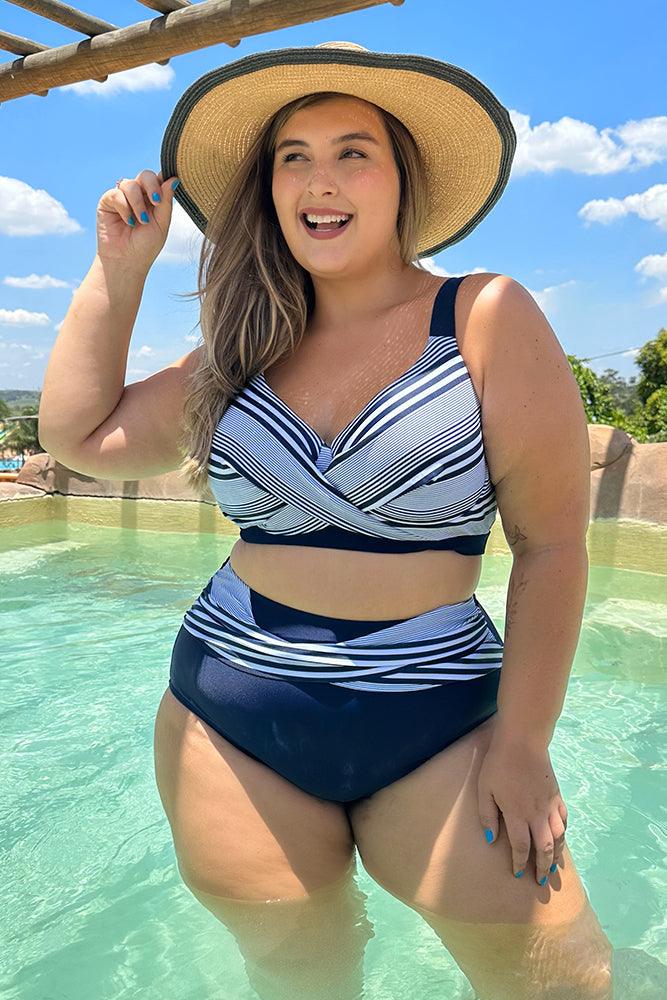 Hanna Nikole Womens Two Piece Plus Size Bikini Set Ruffle Short Sleeve  Swimsuits Ruched Tummy Control Bathing Suits