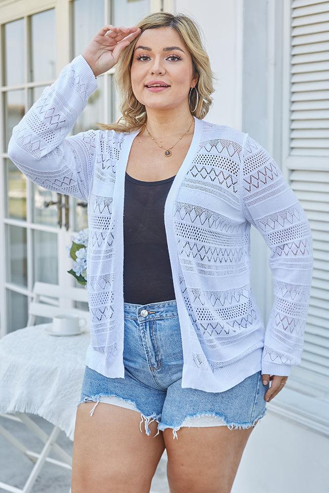 HN Women Plus Size Hollowed-out Cardigan Long Sleeve Open Front Sweater Knitwear - Hanna Nikole