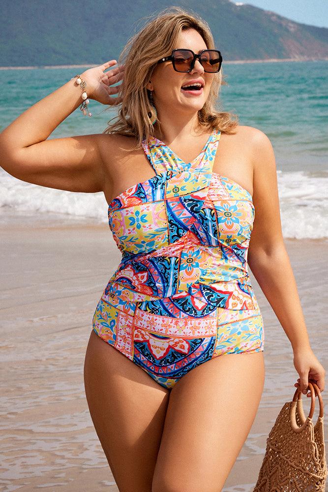 Hanna Nikole Womens Two Piece Plus Size Bikini Set Ruffle Short Sleeve  Swimsuits Ruched Tummy Control Bathing Suits
