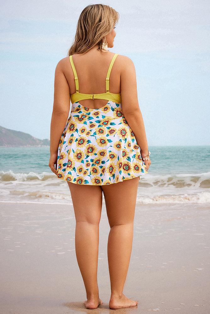 HN Women Plus Size Hollowed-out Swim Dress with Attached Briefs Padded Swimwear - Hanna Nikole