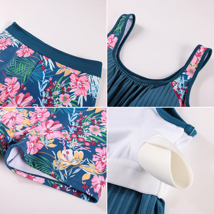 Hanna Nikole Tankini Swimsuits for Women, Textured Modest Swimsuit, Blouson Tankini with Sports Bra and Boyshorts