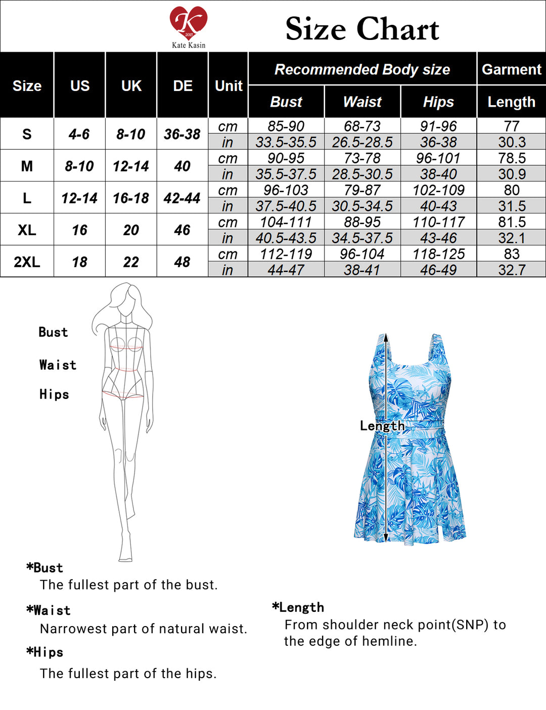 KK Women 2pcs Set Swimsuit Front Slit Padded Swim Dress+High Waist Briefs