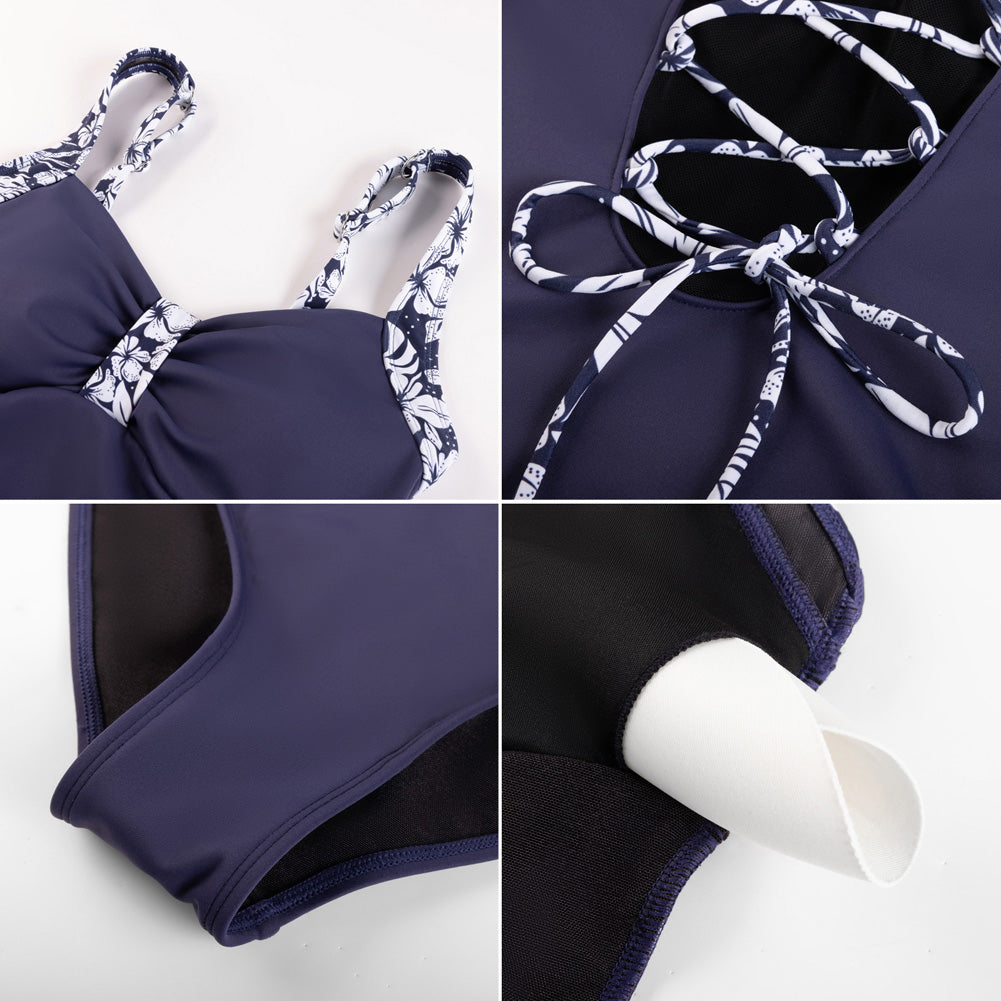 Hanna Nikole Women One Piece Tummy Control Slimming Swimsuits Modest Bathing Suit Color Block Body Shaping Swimwear